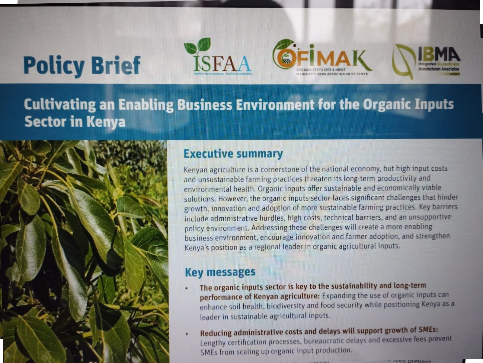 ISFAAKenya to Launch Policy Brief on Cultivating an Enabling Business Environment for the Organic Inputs Sector in Kenya